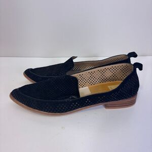 Dolce Vita Black Perforated Leather Suede Pointed Toe Flats 8.5